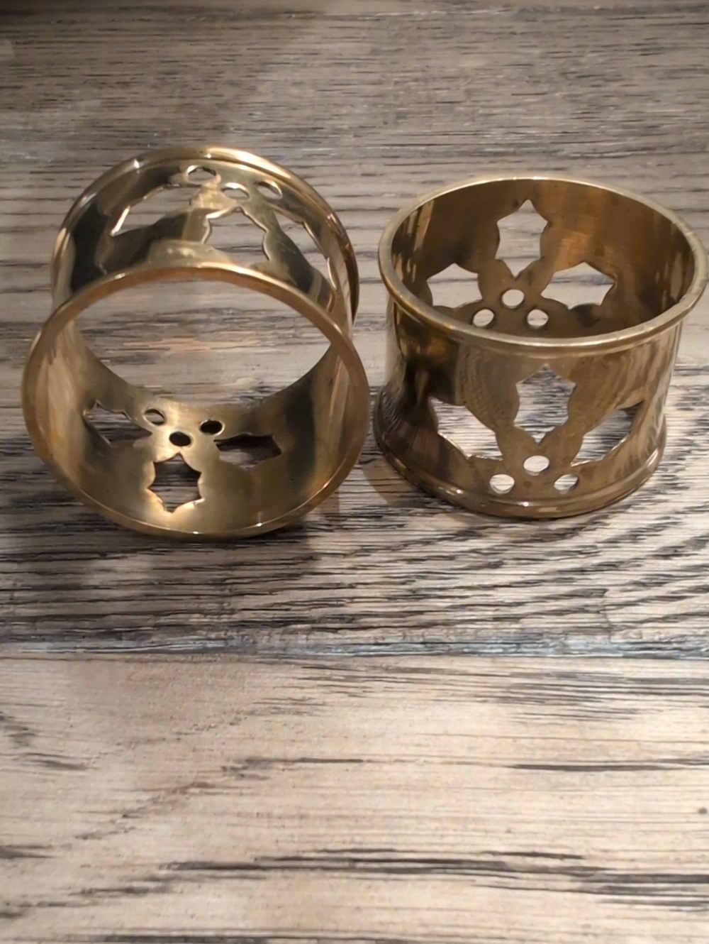 Vintage Brass Holly & Berry Cut Out Napkin Rings Set of 2 Made in India